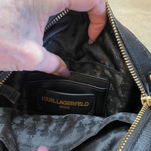 Karl Lagerfeld Black Round Bag with Gold Chain & Accents - Picture 4 of 4